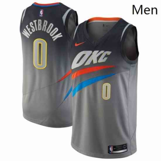 Mens Nike Oklahoma City Thunder 0 Russell Westbrook Authentic Gray NBA Jersey City Edition